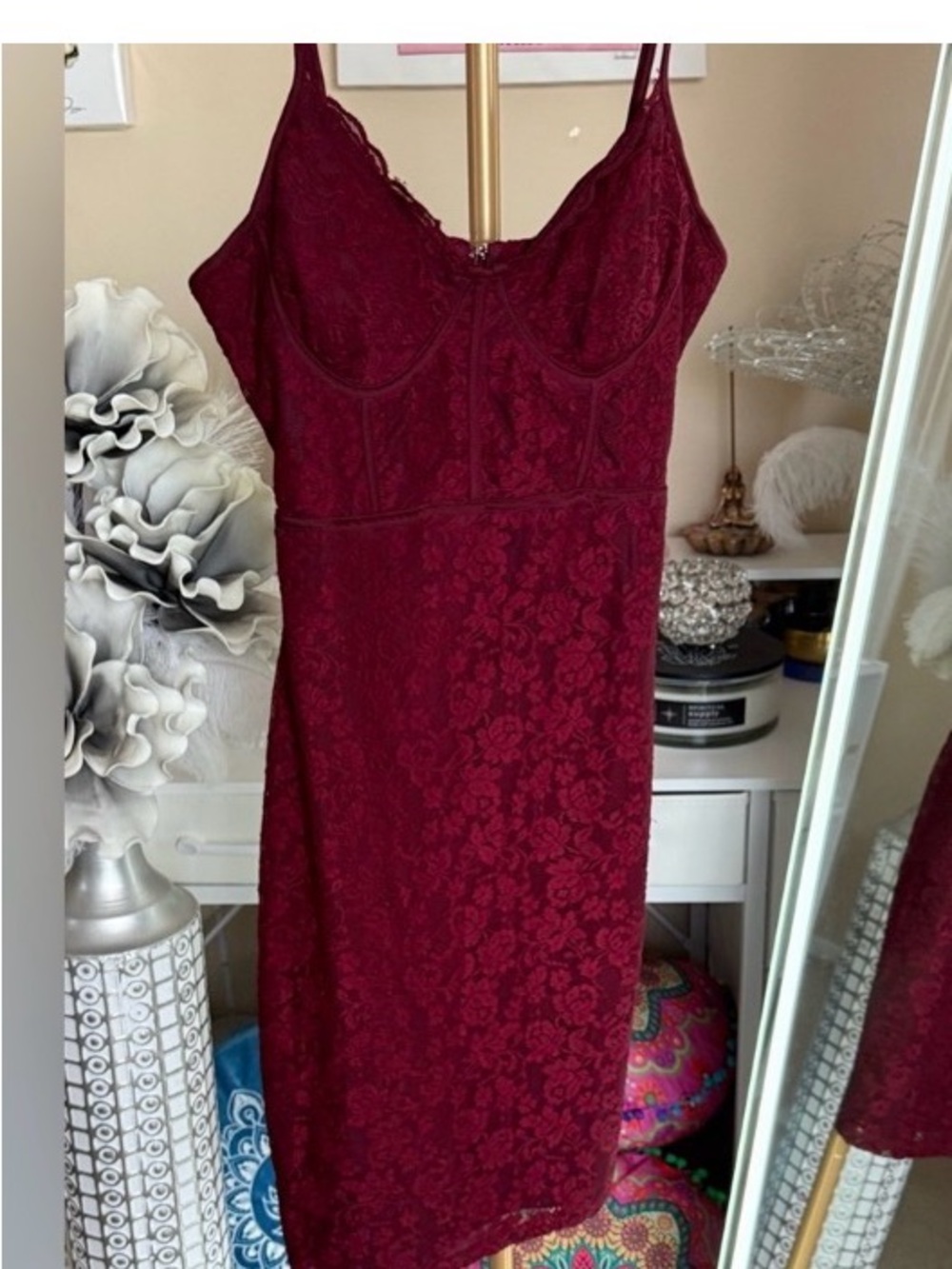 Charlotte Russe Burgundy Lace Midi Slip Dress